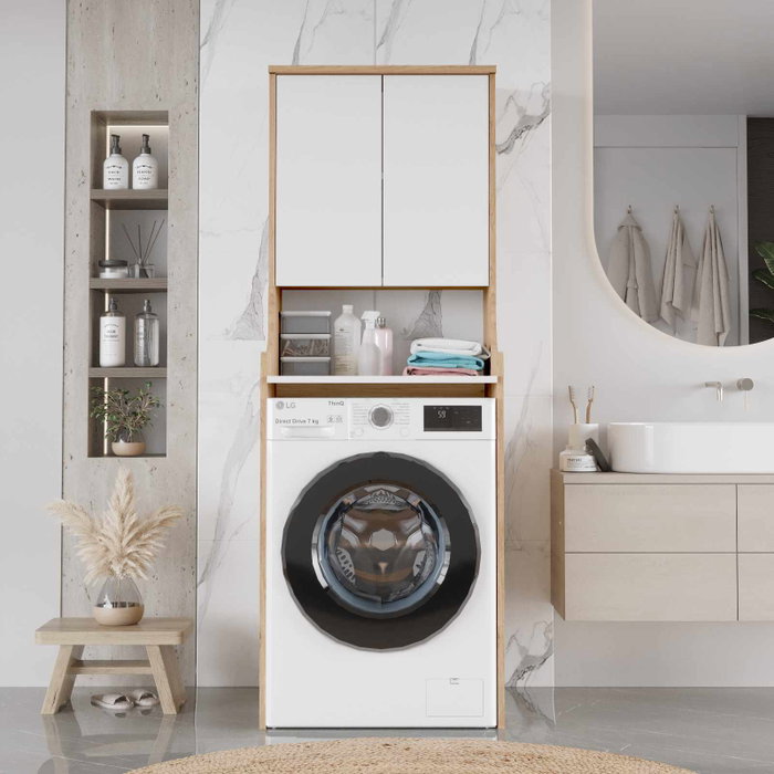 Hanah Home Armario para Lavadora Val2-Sw Natural y Blanco